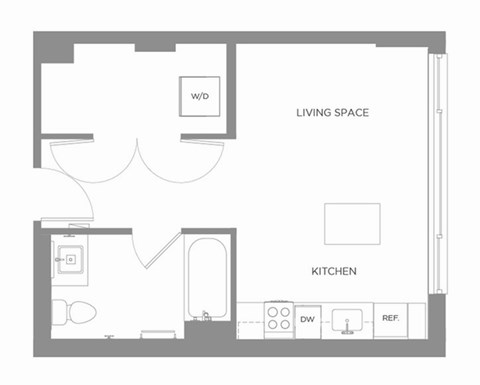 Floor plan for studio, 1 bath, 498 sqft